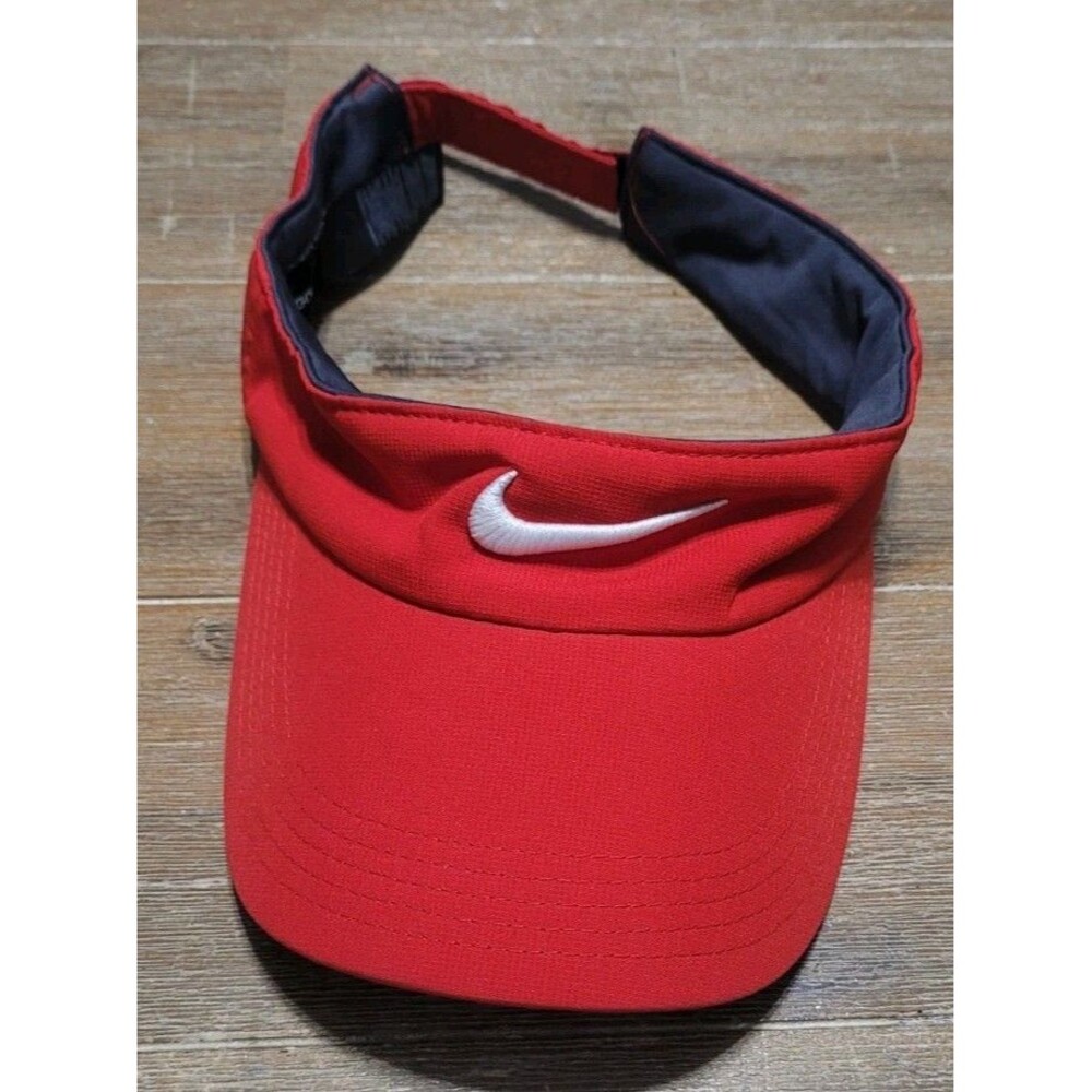 Nike Golf Visor Tennis Stretch One Size Red - White Swoosh Adjustable Strap